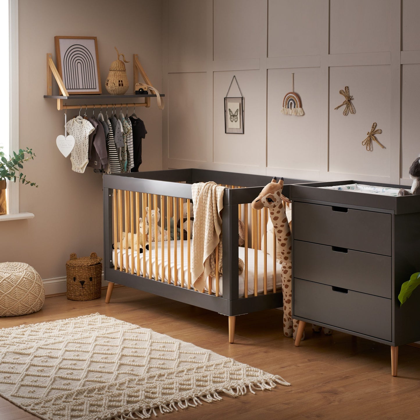 Obaby Maya Scandi 3 Piece Nursery Room Furniture Set Slate & Natural