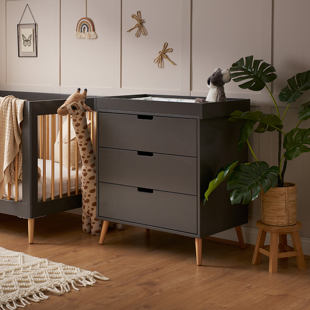 Obaby Maya Scandi 3 Piece Nursery Room Furniture Set Slate & Natural