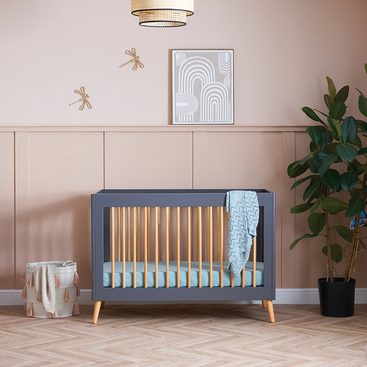 Obaby Maya Mini Scandi Cot Bed Slate & Natural