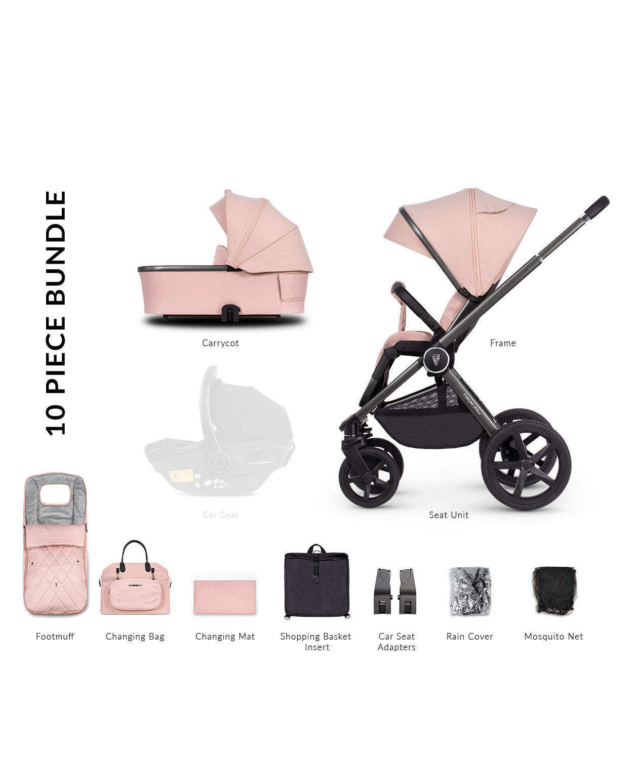 Venicci Upline Pram Pushchair Travel System Misty Rose