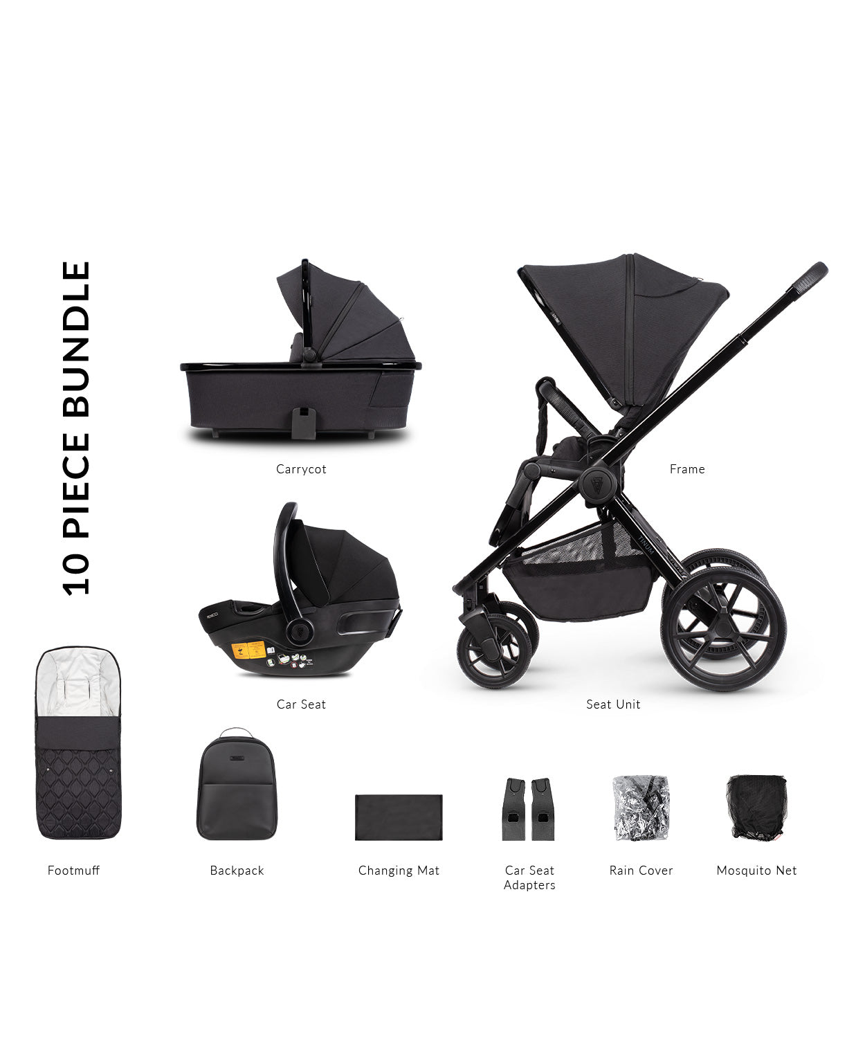 Venicci Tinum Edge SE Pram Pushchair Travel System Raven Black