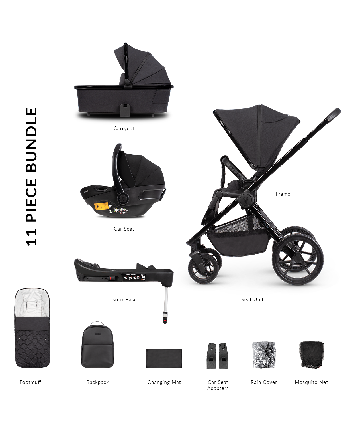 Venicci Tinum Edge SE Pram Pushchair Travel System Raven Black