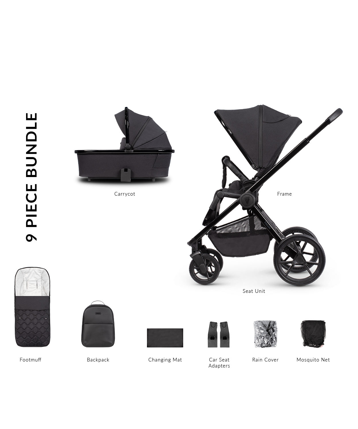 Venicci Tinum Edge SE Pram Pushchair Travel System Raven Black