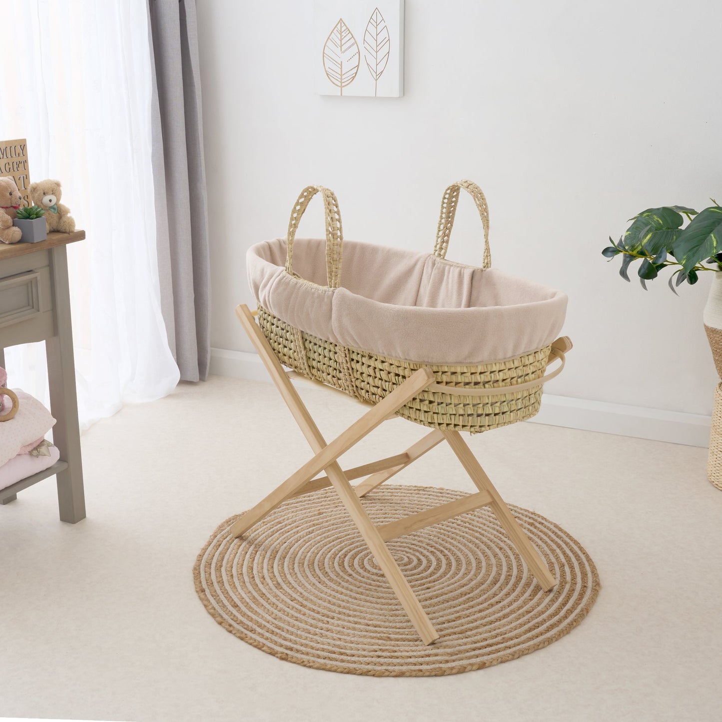 Clair De Lune Cord Reversible Palm Moses Basket & Stand Bundle