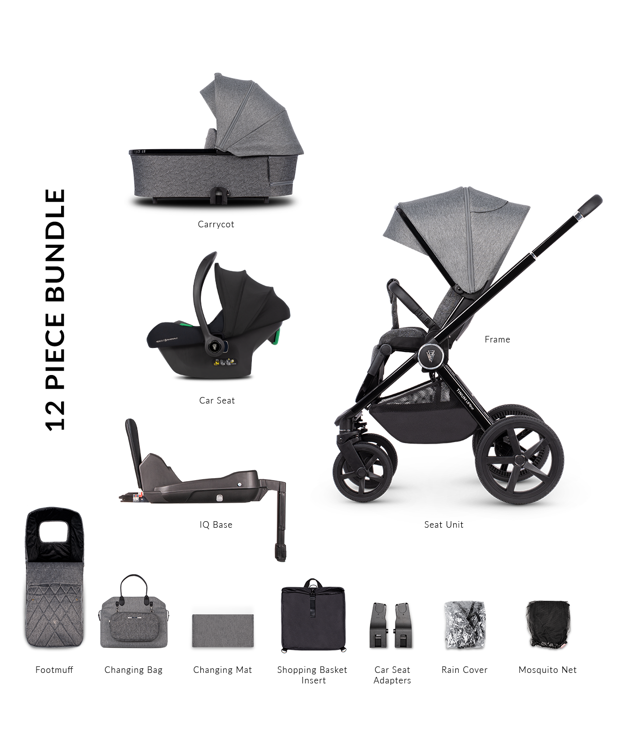 Venicci Upline Pram Pushchair Travel System Slate Grey