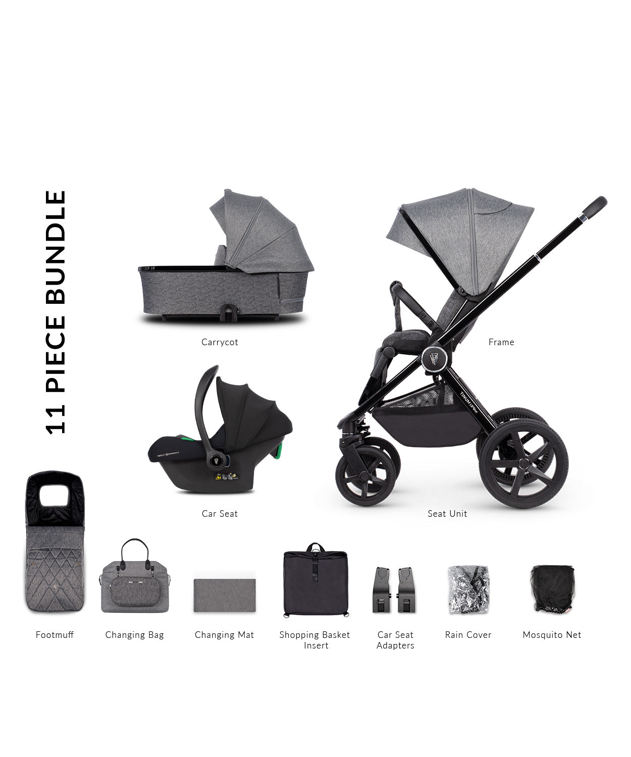 Venicci Upline Pram Pushchair Travel System Slate Grey